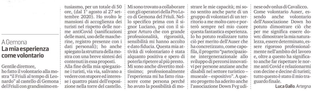 Esperienza di volontariato di una persona Down